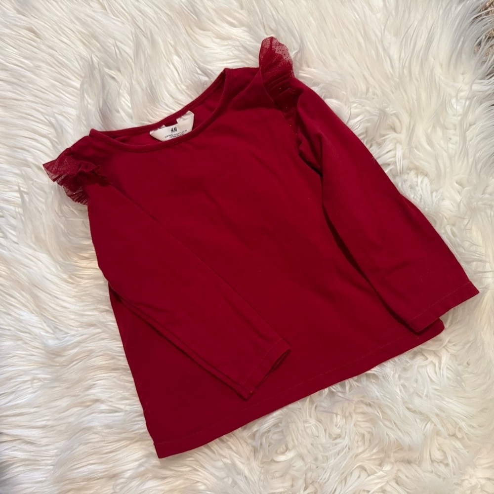 H&M Toddler Girl Red‎ Flutter Long Sleeve Top Size 3-4T